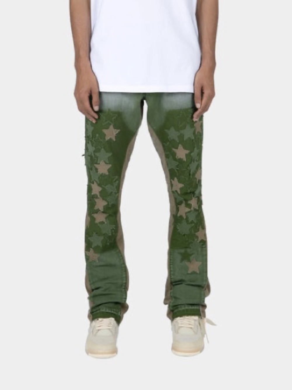 MNML B451 Star Flare Denim Pants Olive NWT Size 34